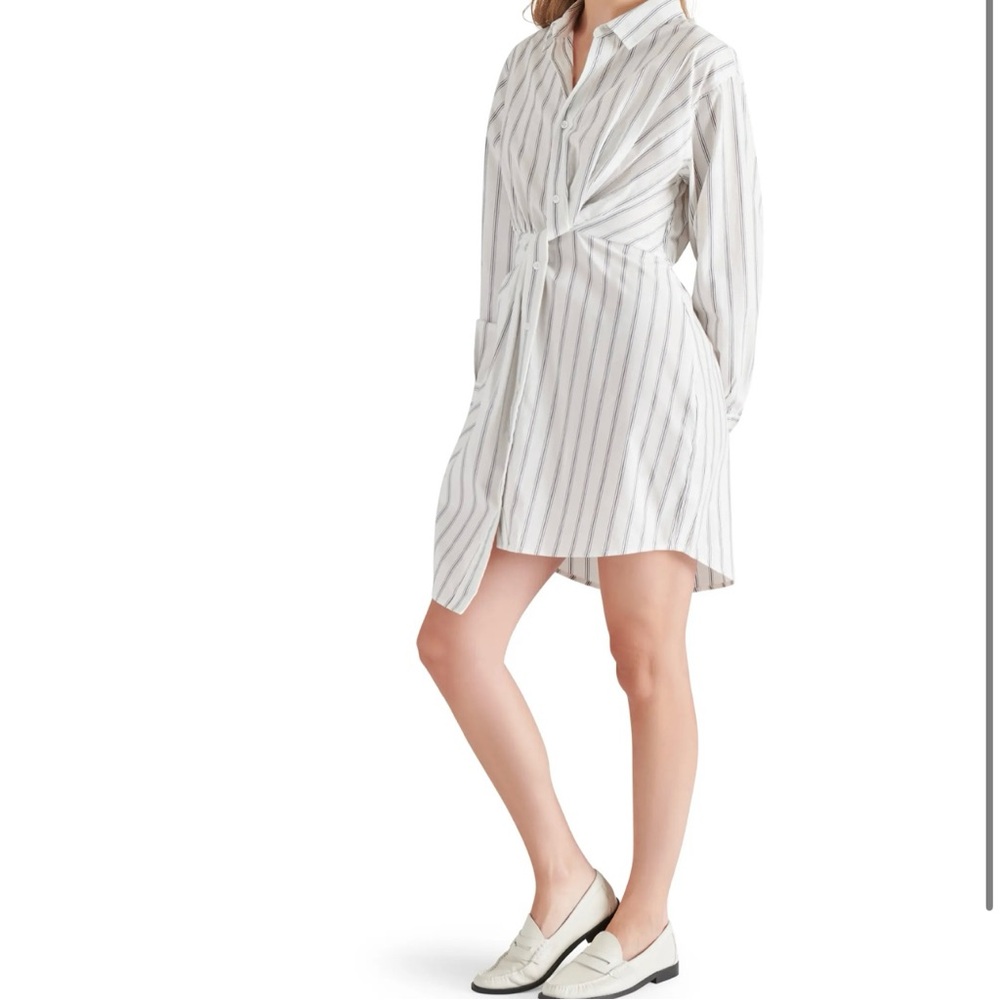 Steve Madden Nadia Stripe Knot Long Sleeve Shirtdress - Picture 2 of 3